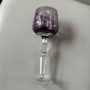 Vintage Bohemian Purple Amethyst Cut to Clear Stemmed Glass